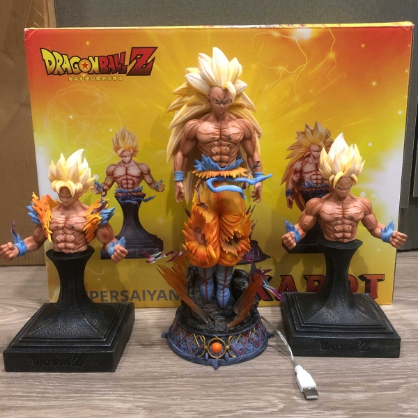 Mô hình Son Goku SSJ 3 kèm 2 bán thân 35 cm có LED - Dragon Ball