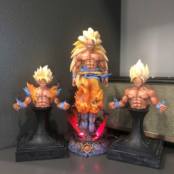 Mô hình Son Goku SSJ 3 kèm 2 bán thân 35 cm có LED - Dragon Ball