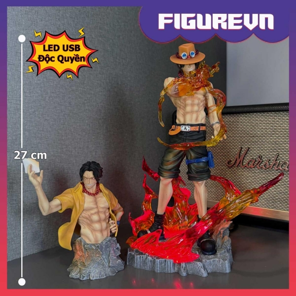 Mô hình Ace Hỏa Quyền kèm bán thân 27 cm có LED - One Piece